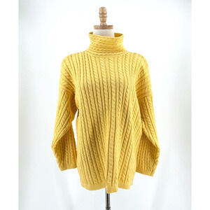 Vintage 90s Fashion Workshop Cable Knit Sweater Large Mock Neck Chunky Old Money